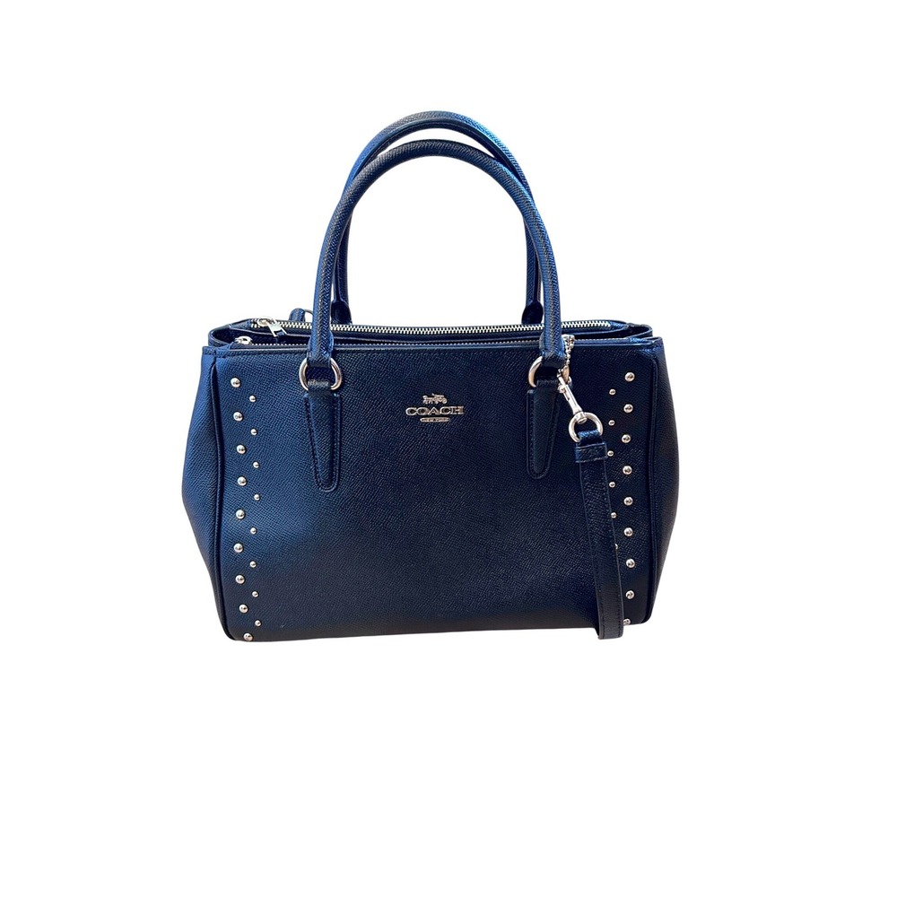 Coach Black Crossgrain Leather Studded Carryall Satchel Bag